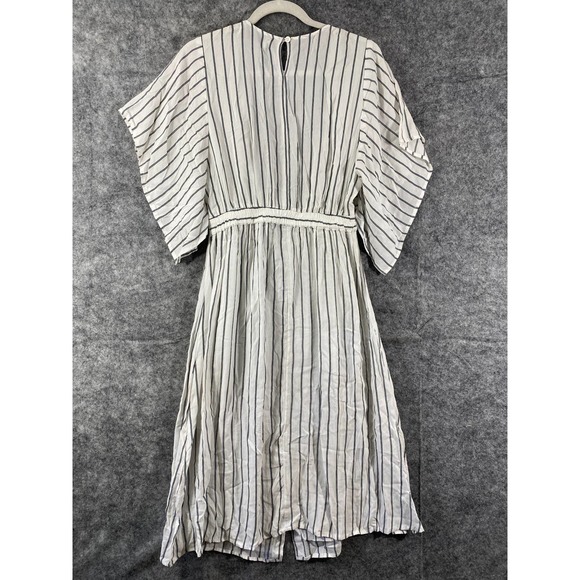 Faithfull The Brand Midi Dress 2 XS White Striped Button Up Short Sleeve Boho - Picture 2 of 11